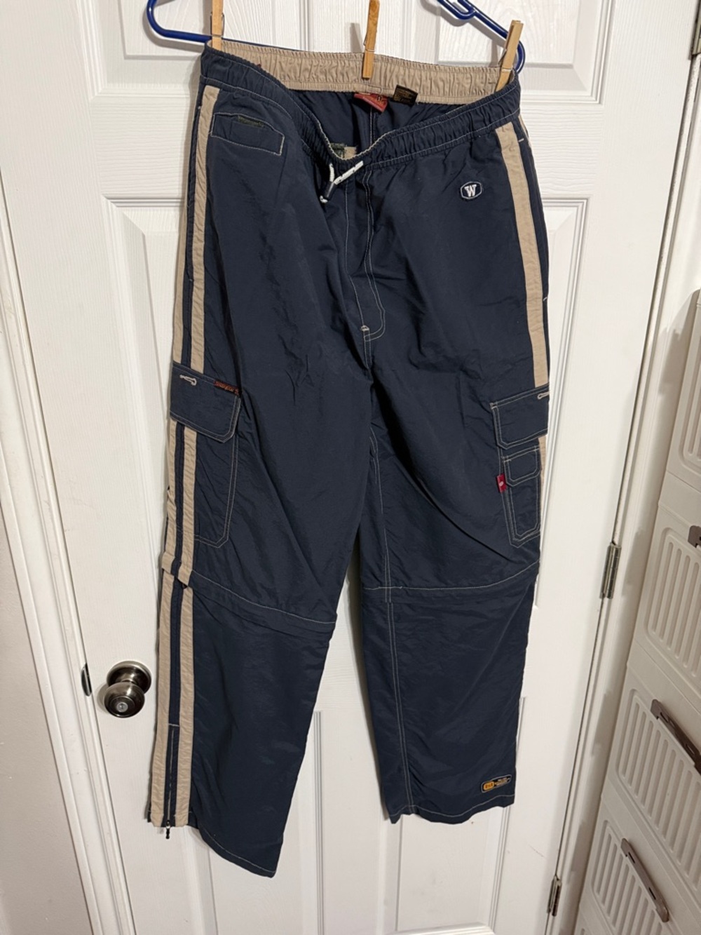 Men's Navy Cargo Track Pants with Tan Stripe